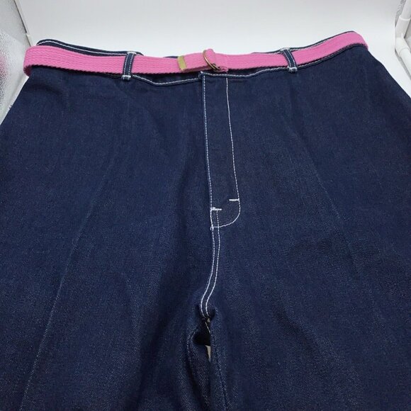 Vintage JTF Women’s Dark Jeans Pink Belt Embroidery Logo High Waisted Size 38 - Picture 10 of 16